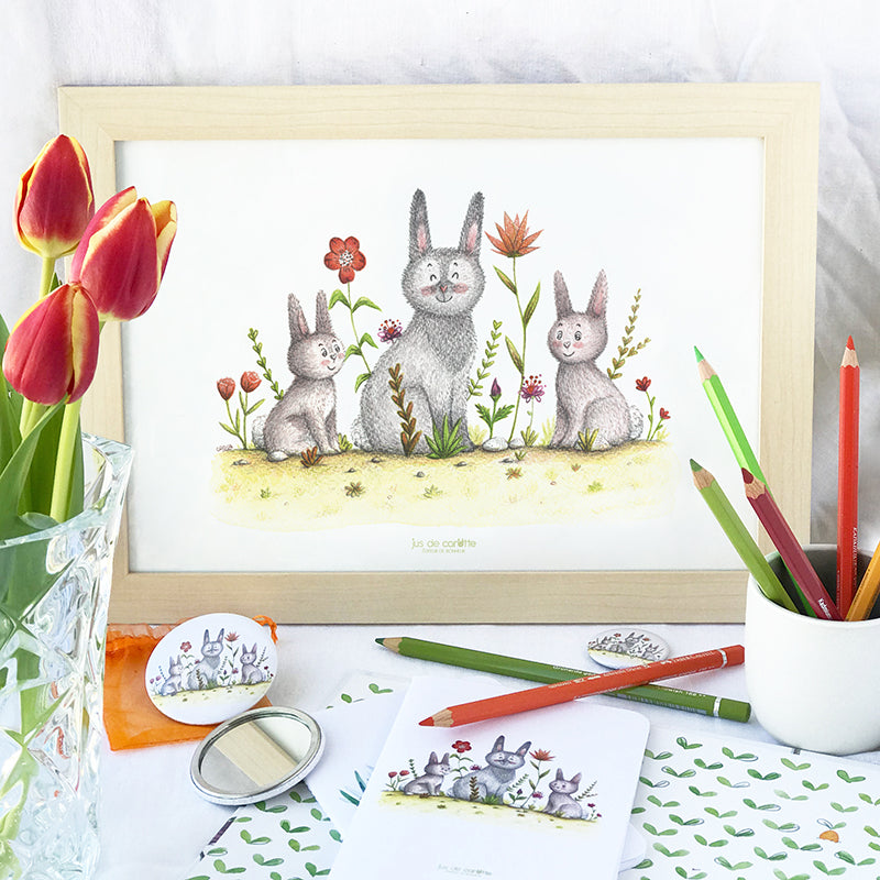 Illustration . Lapins de printemps