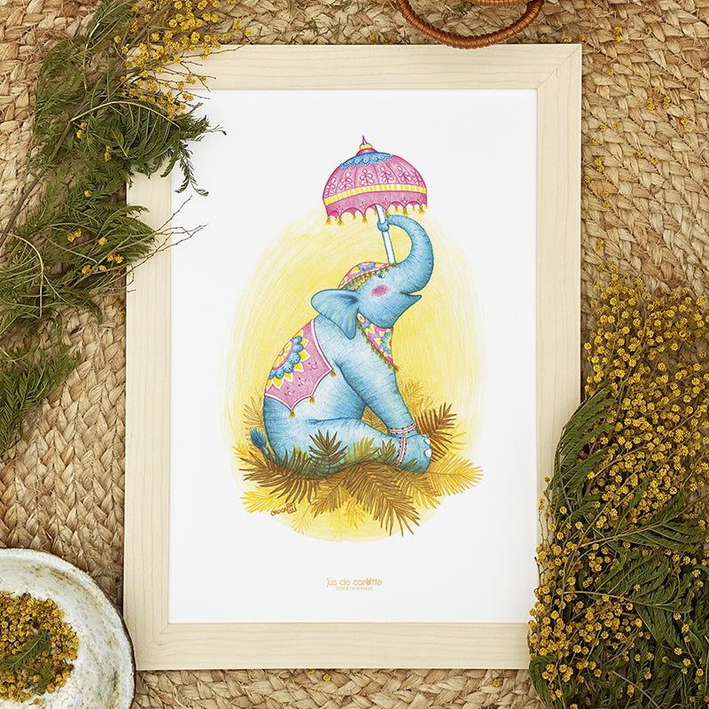 Illustration / Carte d'art . Tom l'éléphant d'Asie . Le pal Nature