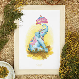 Illustration / Carte d'art . Tom l'éléphant d'Asie . Le pal Nature
