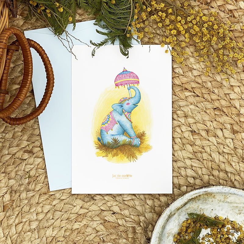 Illustration / Carte d'art . Tom l'éléphant d'Asie . Le pal Nature
