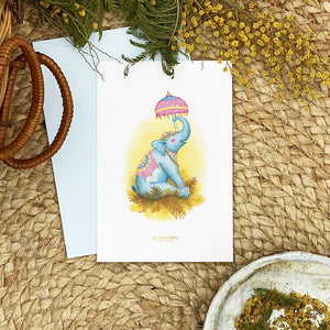 Illustration / Carte d'art . Tom l'éléphant d'Asie . Le pal Nature