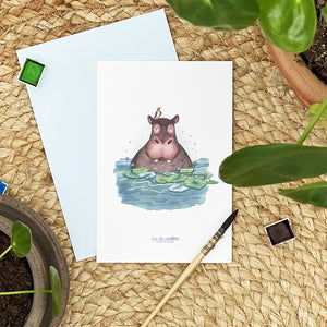 Illustration / Carte d'art . Image d'hippopotame . Le pal Nature