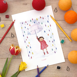 Carte d'art . Fille de pluie