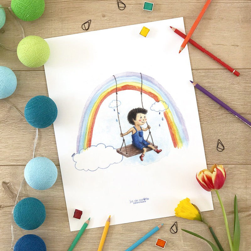 Carte d'art . Garçon Arc-en-ciel