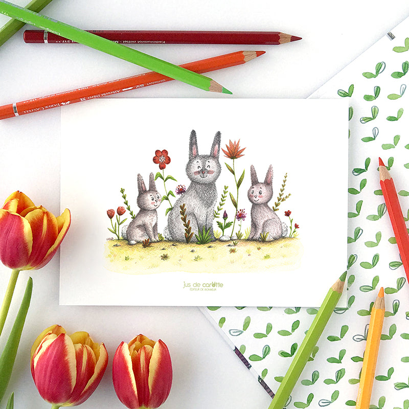 Illustration . Lapins de printemps
