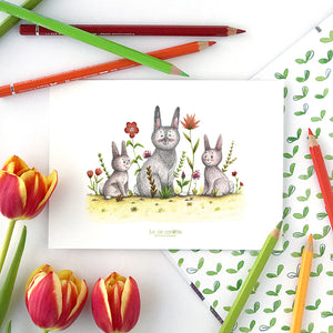 Illustration . Lapins de printemps
