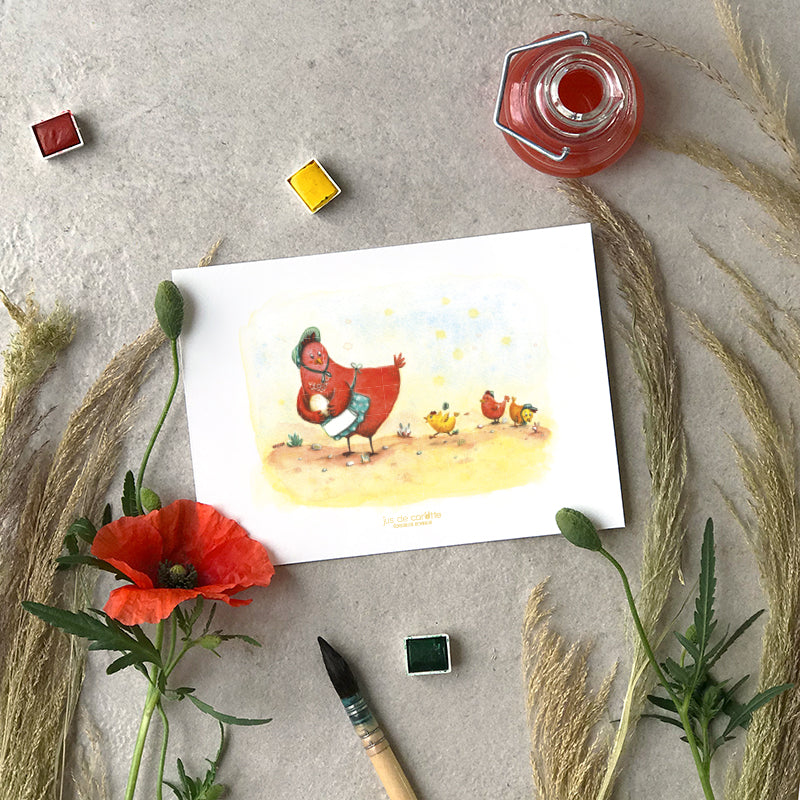 Carte d'art . Famille poule