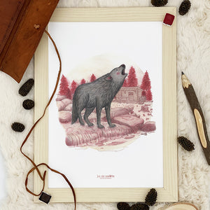 Illustration / Carte d'art . Kenaï le loup du Canada . Le pal Nature