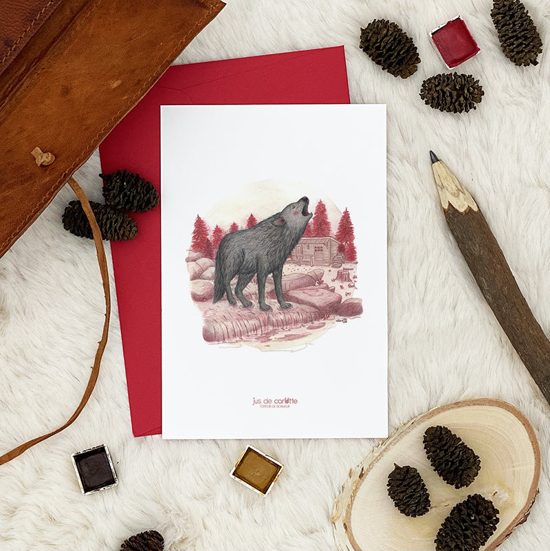 Illustration / Carte d'art . Kenaï le loup du Canada . Le pal Nature