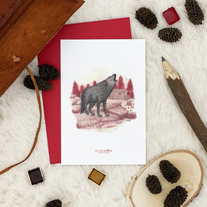 Illustration / Carte d'art . Kenaï le loup du Canada . Le pal Nature