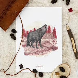 Illustration / Carte d'art . Kenaï le loup du Canada . Le pal Nature