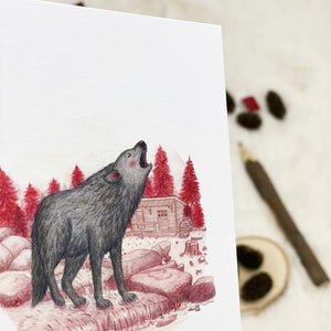 Illustration / Carte d'art . Kenaï le loup du Canada . Le pal Nature