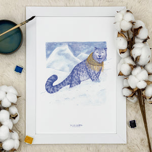 Illustration / Carte d'art . Maléo la panthère des neiges . Le pal Nature