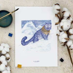 Illustration / Carte d'art . Maléo la panthère des neiges . Le pal Nature