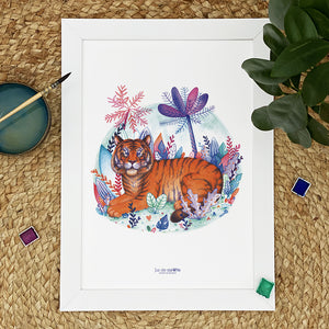 Illustration / Carte d'art . Taru le tigre de Sumatra . Le pal Nature