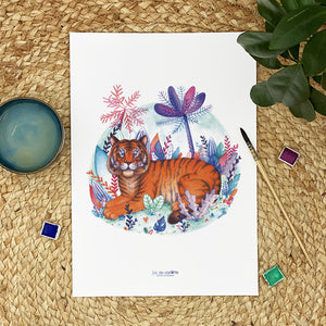 Illustration / Carte d'art . Taru le tigre de Sumatra . Le pal Nature